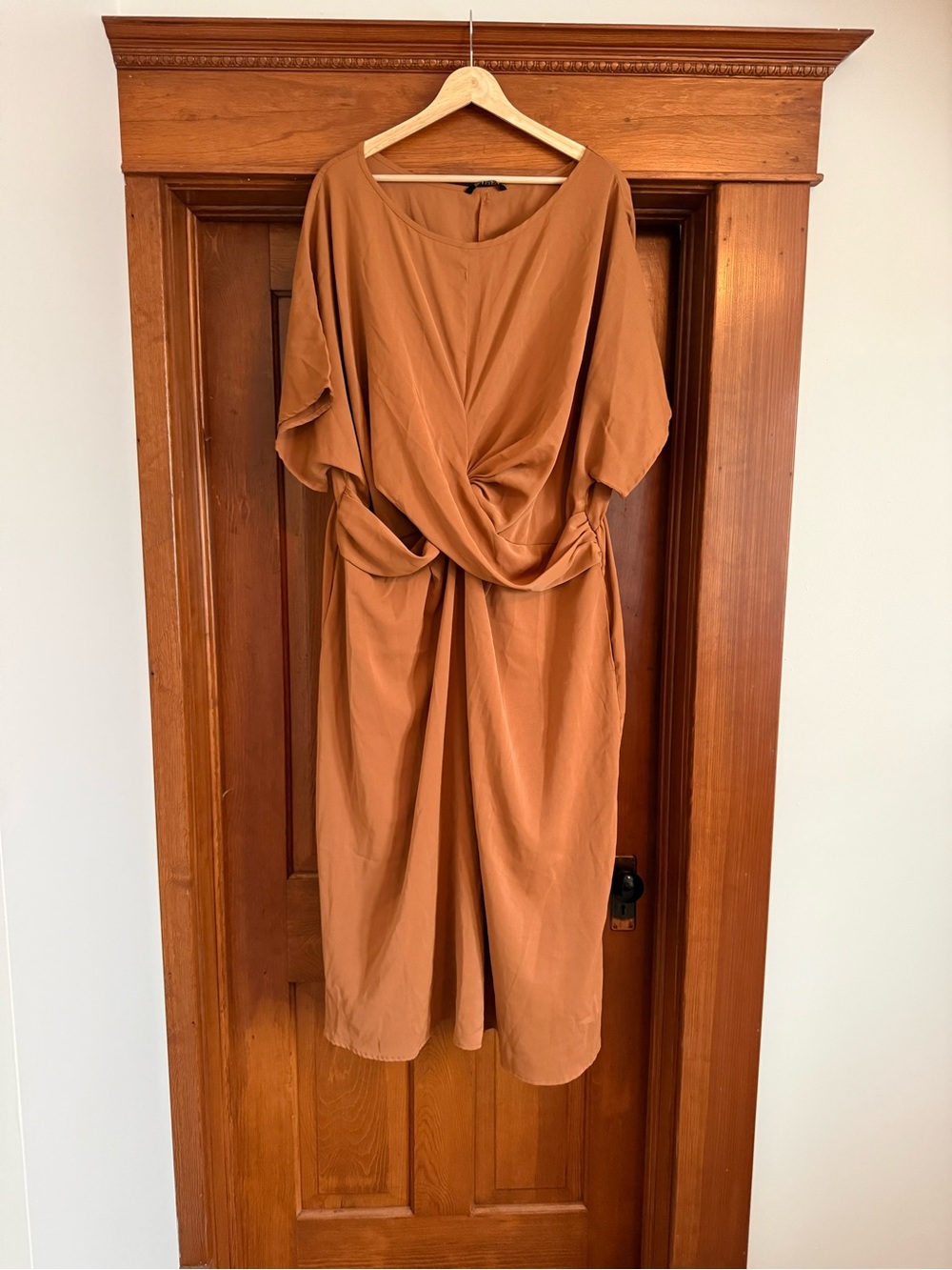 BloomChic Rust Midi Dress with Front Knot